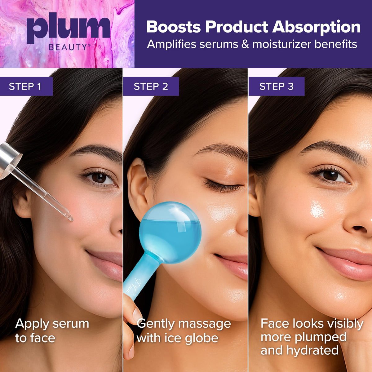 Plum Beauty handle and label detail showing durable design and easy grip benefit