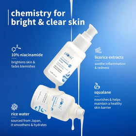 Plum label showing fermented rice water ingredient and brightening benefit
