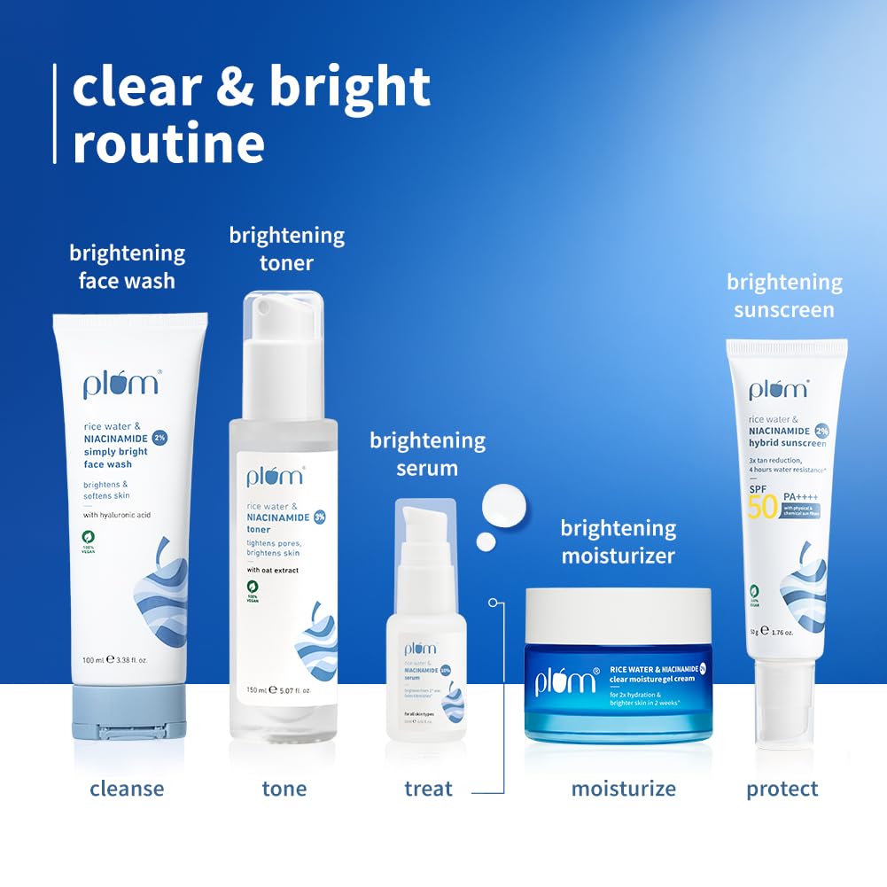 Plum serum styled on bathroom shelf suggesting everyday skincare routine