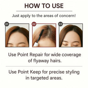 Plus eau micro brush close-up for precise application on flyaways and edges