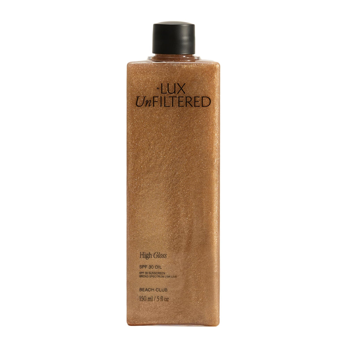 +Lux Unfiltered front packaging showing bottle and SPF 30 benefit
