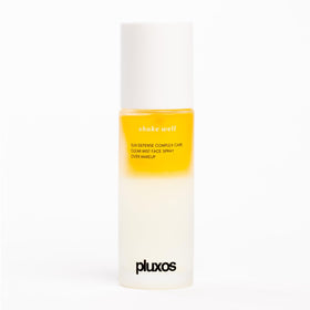 PLUXOS front packaging showing SPF 47 and clear spray for easy use