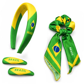 PMAIHNAS front view of Brazil flag headband set showing all four pieces and styling options