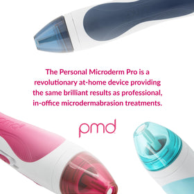 PMD Beauty discs and filter staged on bathroom counter, convenient at-home care