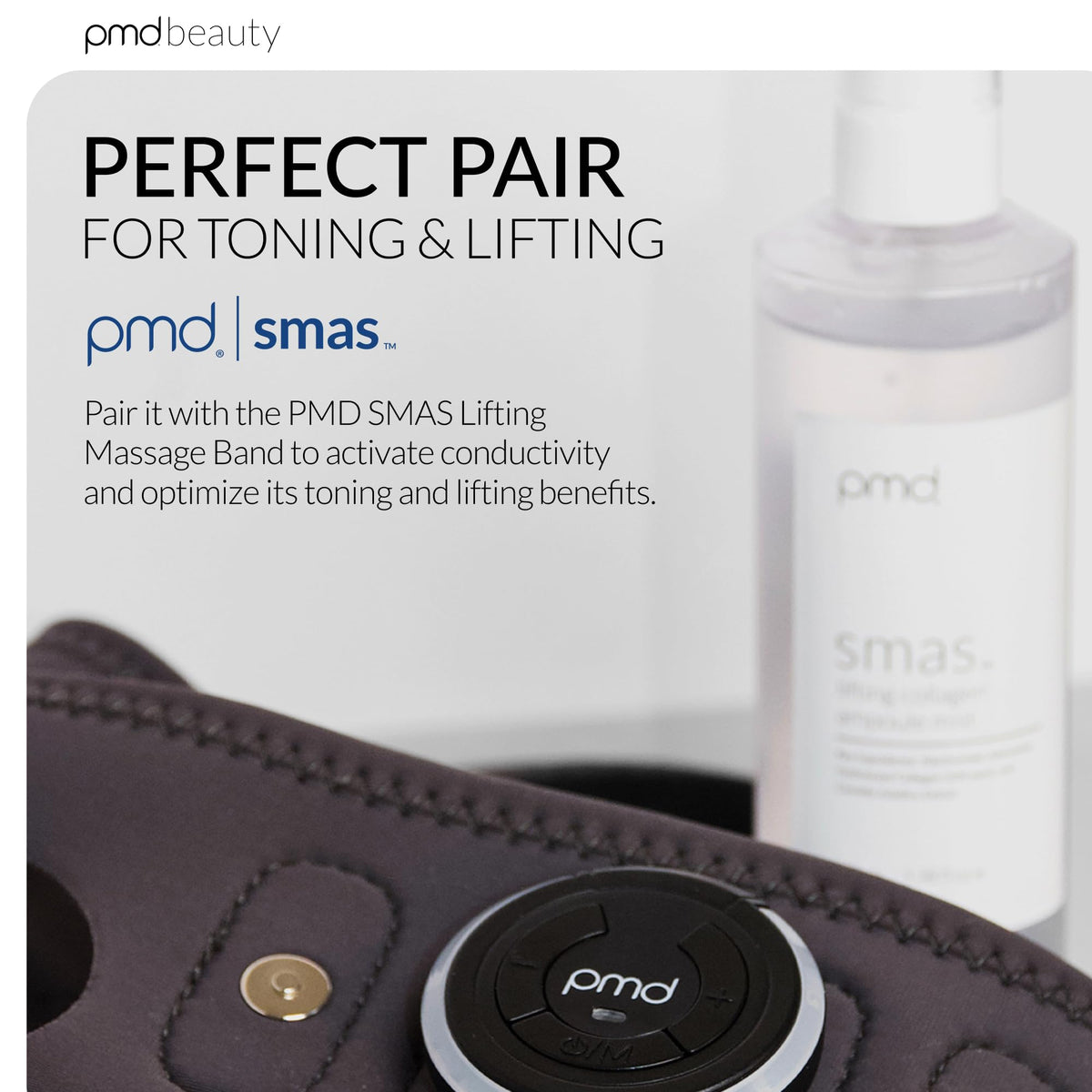 PMD Beauty bottle held in hand showing size and travel portability