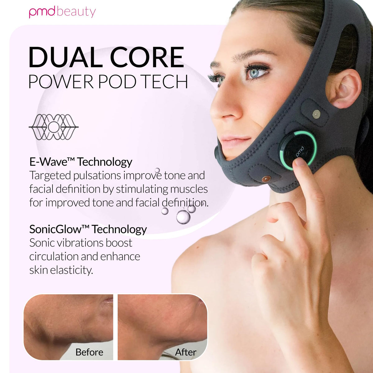 PMD Beauty side profile on model demonstrating lifting effect benefit