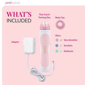 PMD Beauty device back label and controls highlight adjustable suction settings for tailored skincare routines