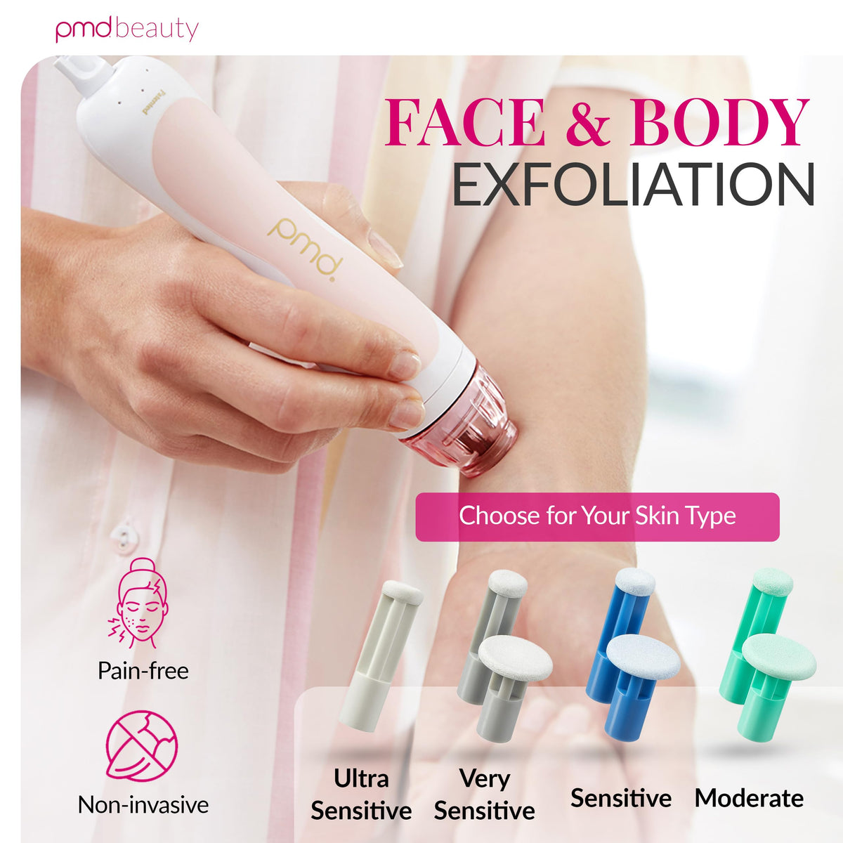 PMD Beauty treatment detail on cheek showing targeted exfoliation improving skin texture and glow