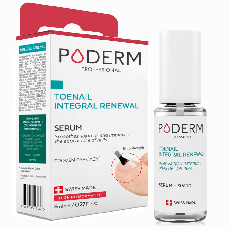 PODERM front packaging showing serum bottle and benefits