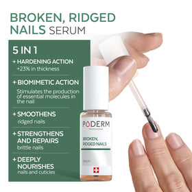 PODERM serum dropper releasing oil highlighting precise application benefit