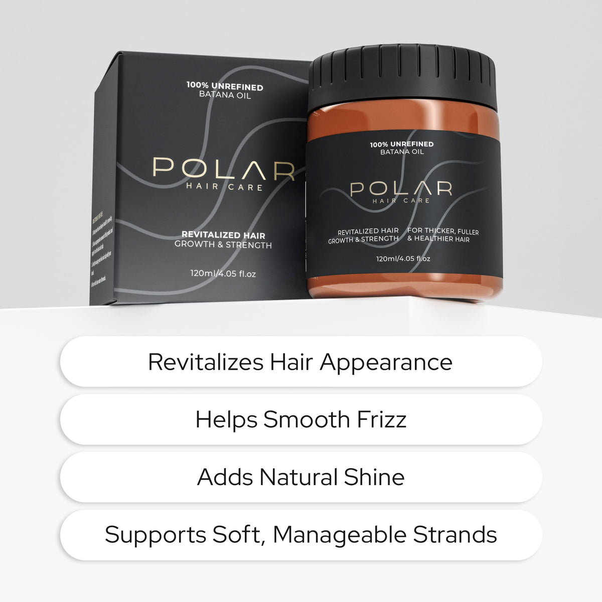 Polar Hair open jar showing rich unrefined oil texture for deep conditioning