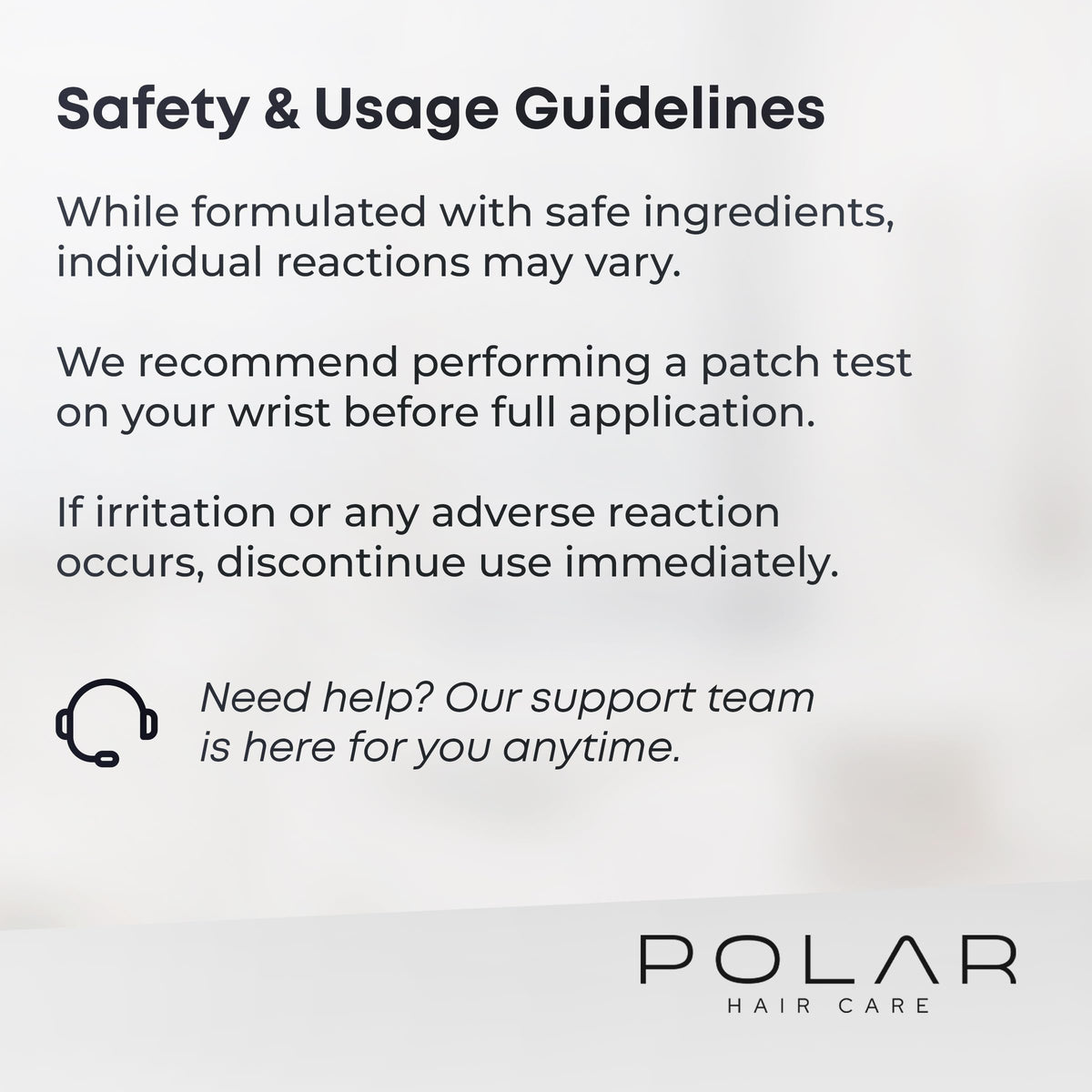 Polar Hair bottle next to ruler showing 6.76 fl oz size and travel-friendly benefit