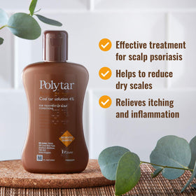 Polytar being lathered on scalp demonstrating effective cleansing benefit