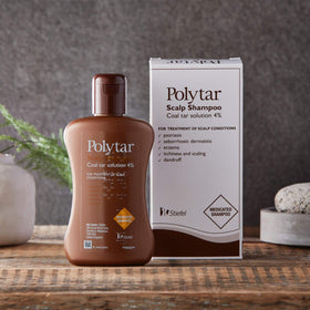 Polytar open cap close-up showing liquid texture and easy-dispense benefit