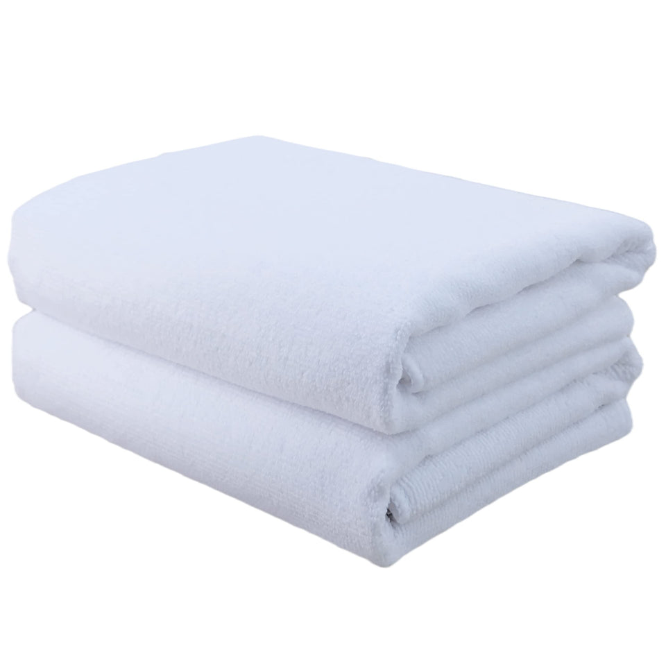 POLYTE front view two white towels showing neat folded pack and absorbency benefit