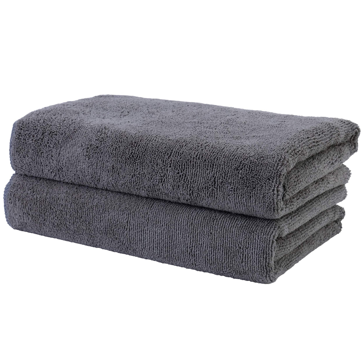 POLYTE front view of two dark gray towels showing clean professional look and durability