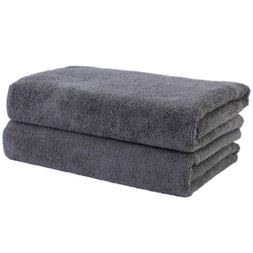 POLYTE front view of two dark gray towels showing clean professional look and durability