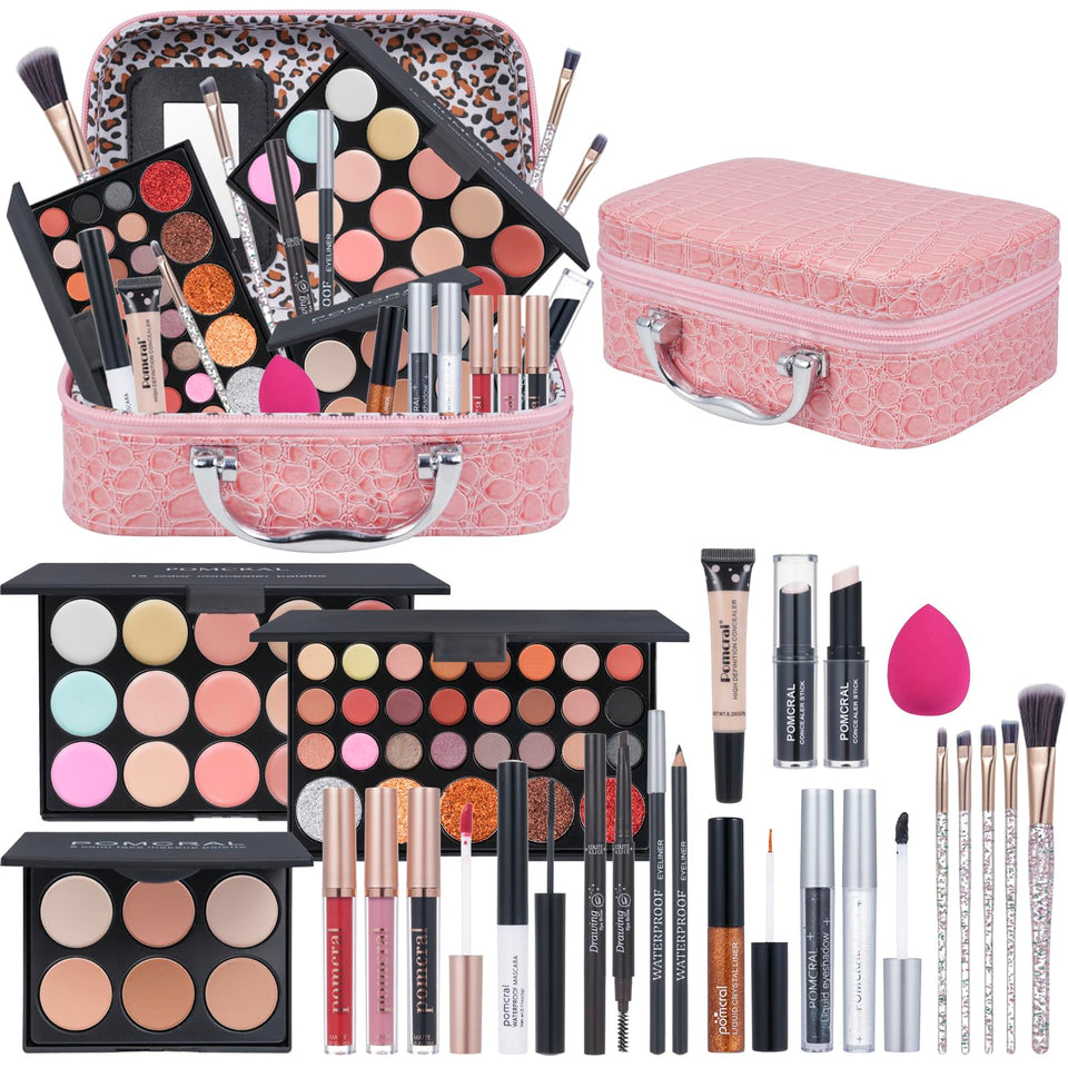 pomcral front packaging showing pink case and secure metal clasps for travel