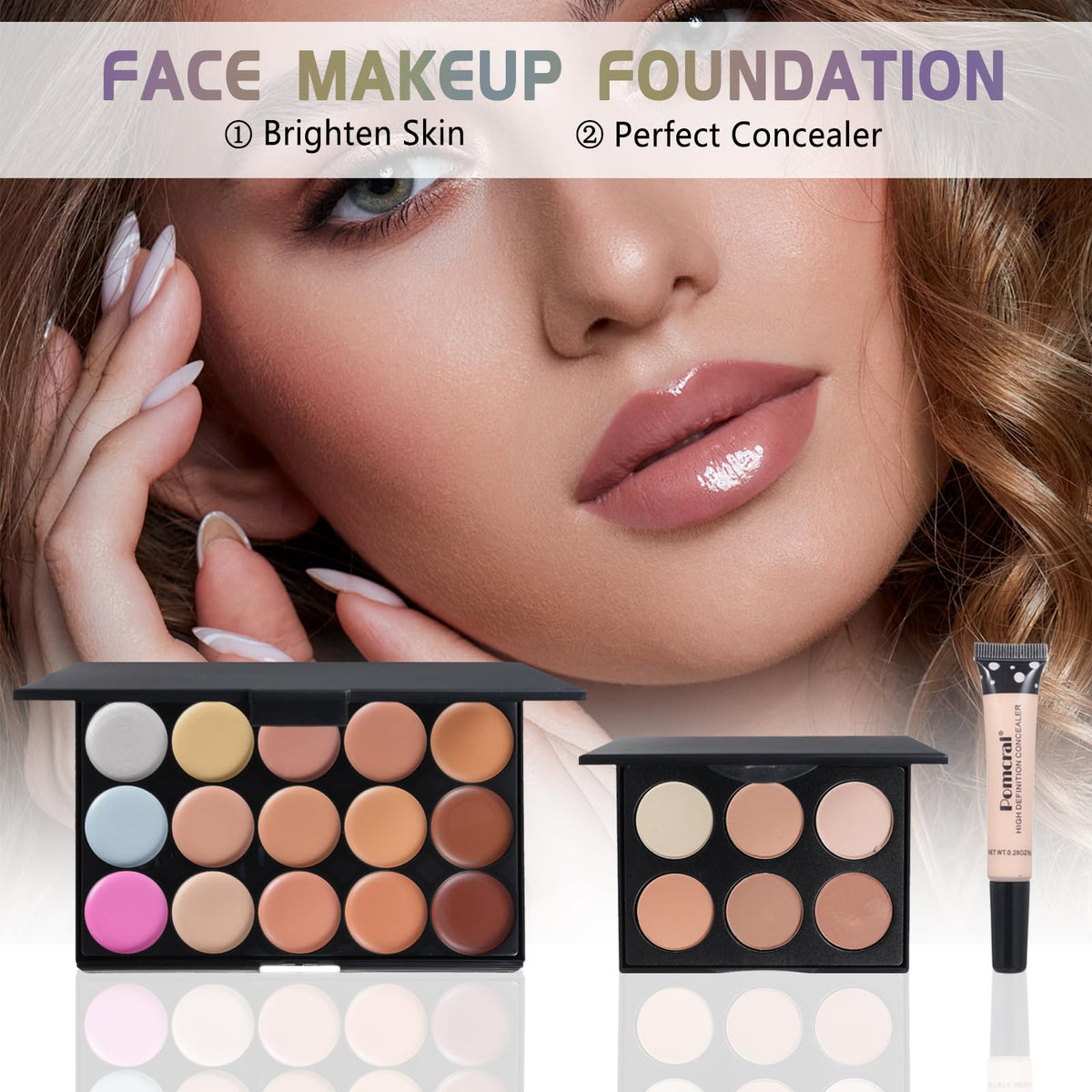 pomcral makeup applied on model demonstrating blendability and natural finish