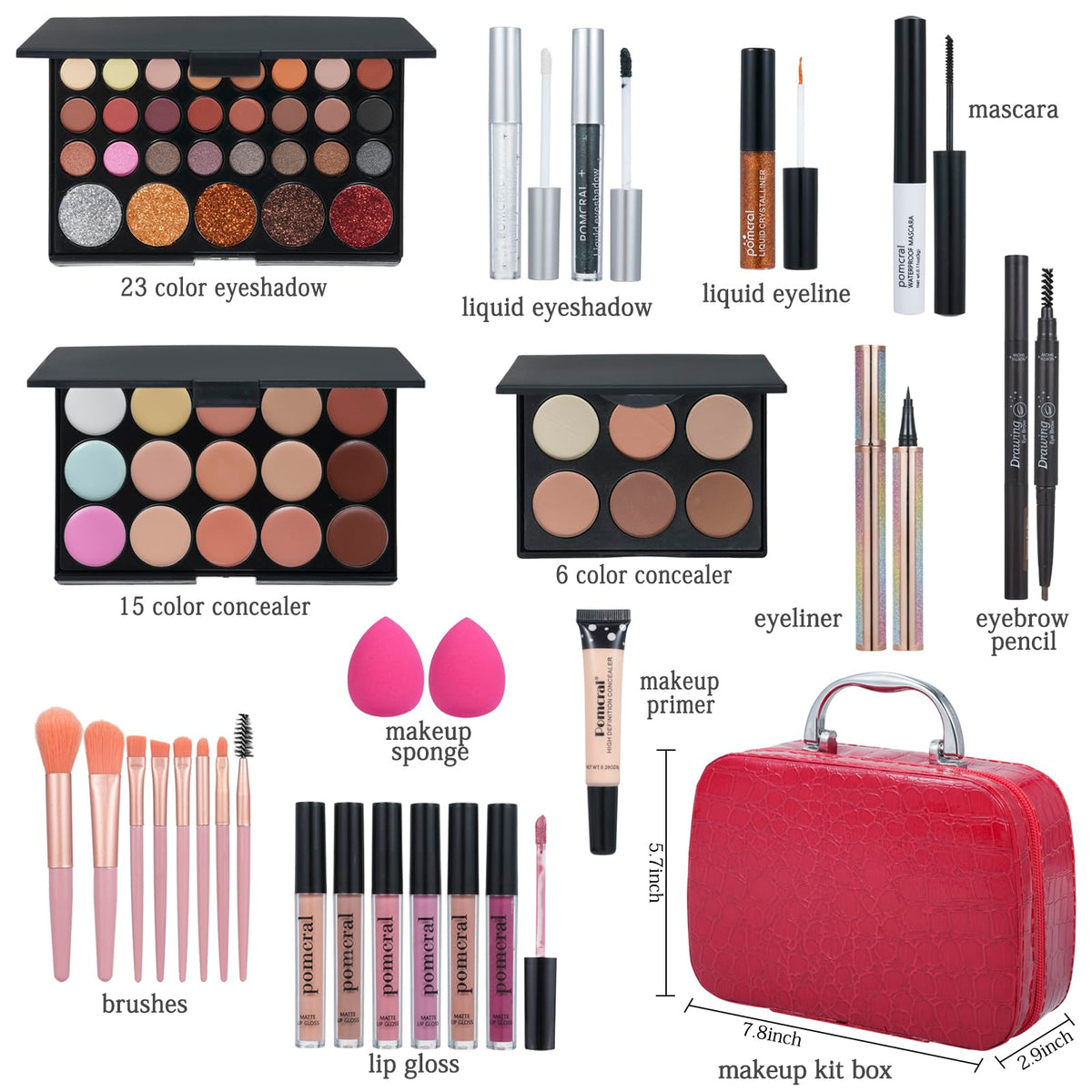 pomcral open palettes showing eyeshadow and lip colors for versatility