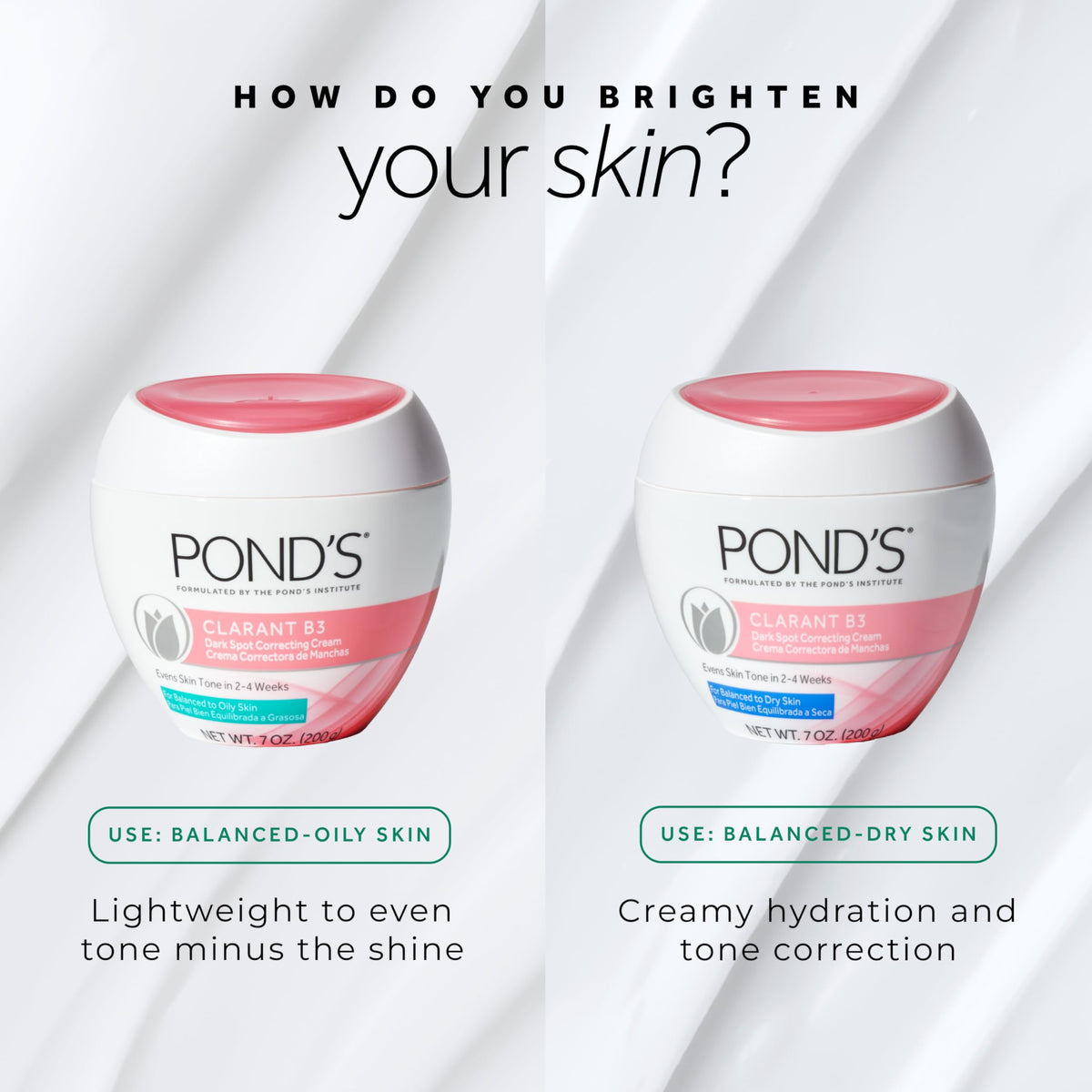 POND’S illustrative before-and-after sample showing improved evenness over weeks