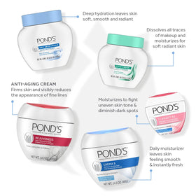 Three-pack of POND’S cream in a bathroom setting offering convenience
