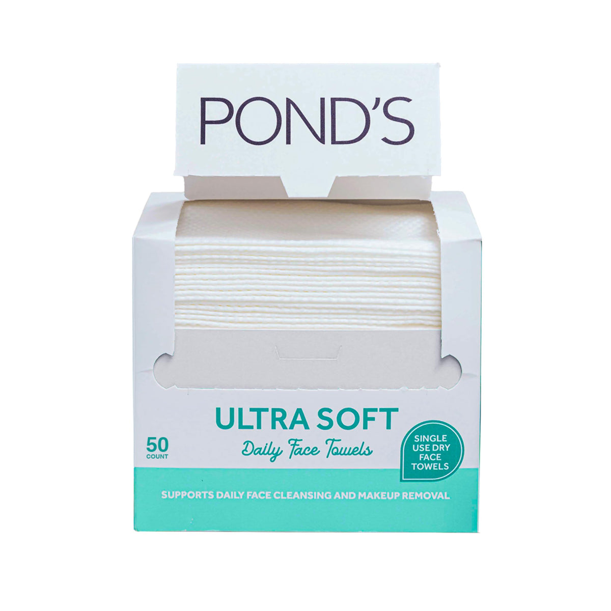 POND'S front packaging showing product name and 50-count convenience