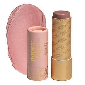 Poppy & Pout front packaging showing Beverly shade and recyclable tube benefit