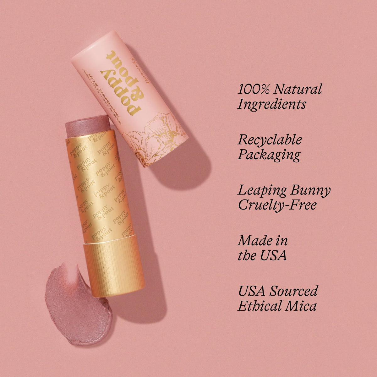 Poppy & Pout close-up texture revealing smooth balm finish and nourishing oils