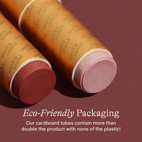 Poppy & Pout beside common lip balm showing 0.30 oz larger size benefit