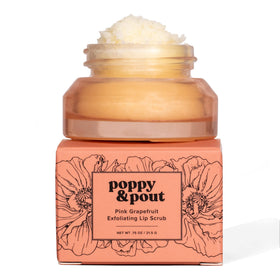 Poppy & Pout front packaging showing jar and pink grapefruit scent benefits hydration