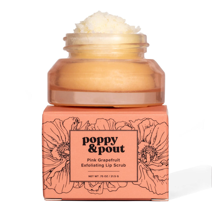 Poppy & Pout front packaging showing jar and pink grapefruit scent benefits hydration