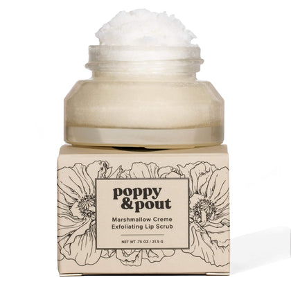 Poppy & Pout front jar showing marshmallow creme label and recyclable glass benefit