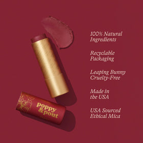 Poppy & Pout open cardboard tube close-up showing product finish and application ease