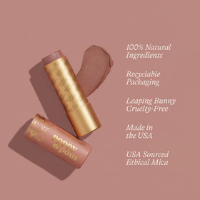 Poppy & Pout label closeup displaying shade name Charlie and ingredient transparency benefit