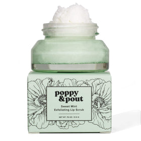 Poppy & Pout front jar showing Sweet Mint label and recyclable glass benefit