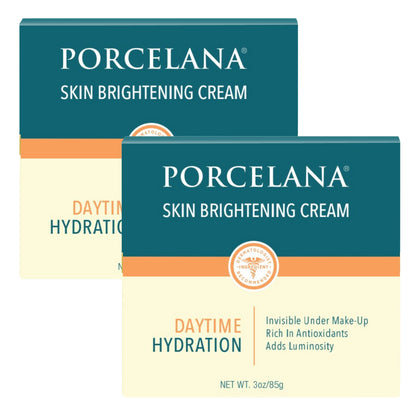 Porcelana front packaging showing daytime brightening cream benefits
