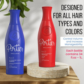 Portier before and after comparison showing frizz reduction benefit