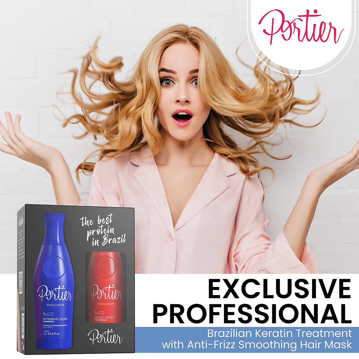 Portier 1L bottle next to a hand illustrating true size