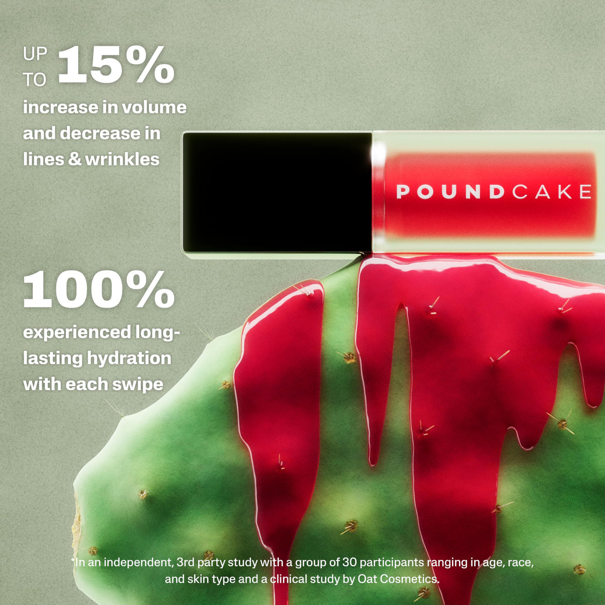 POUND CAKE texture oil droplet demonstrating glossy non-sticky hydration benefit
