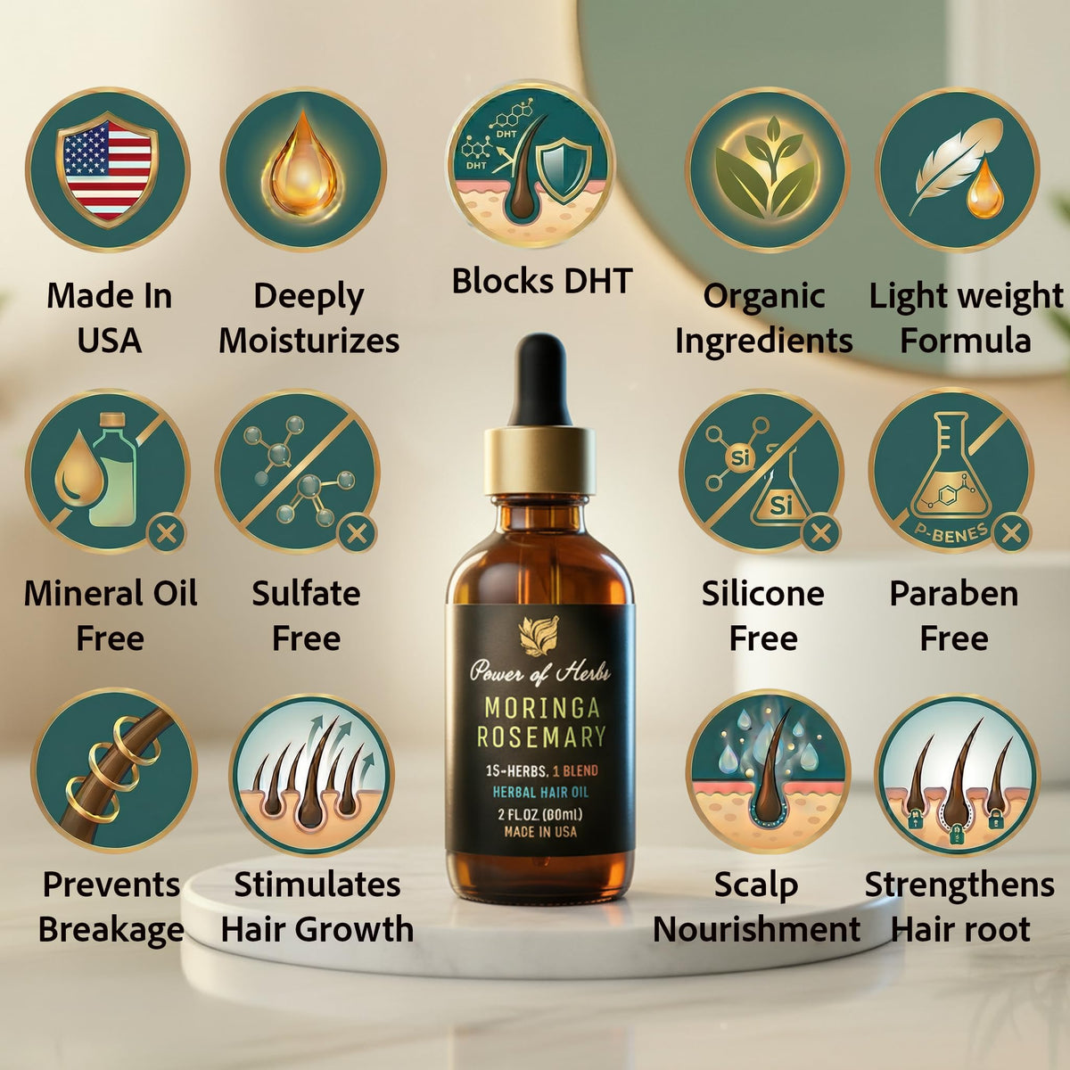 Power of Herbs visible herb blend of amla, bhringraj and rosemary