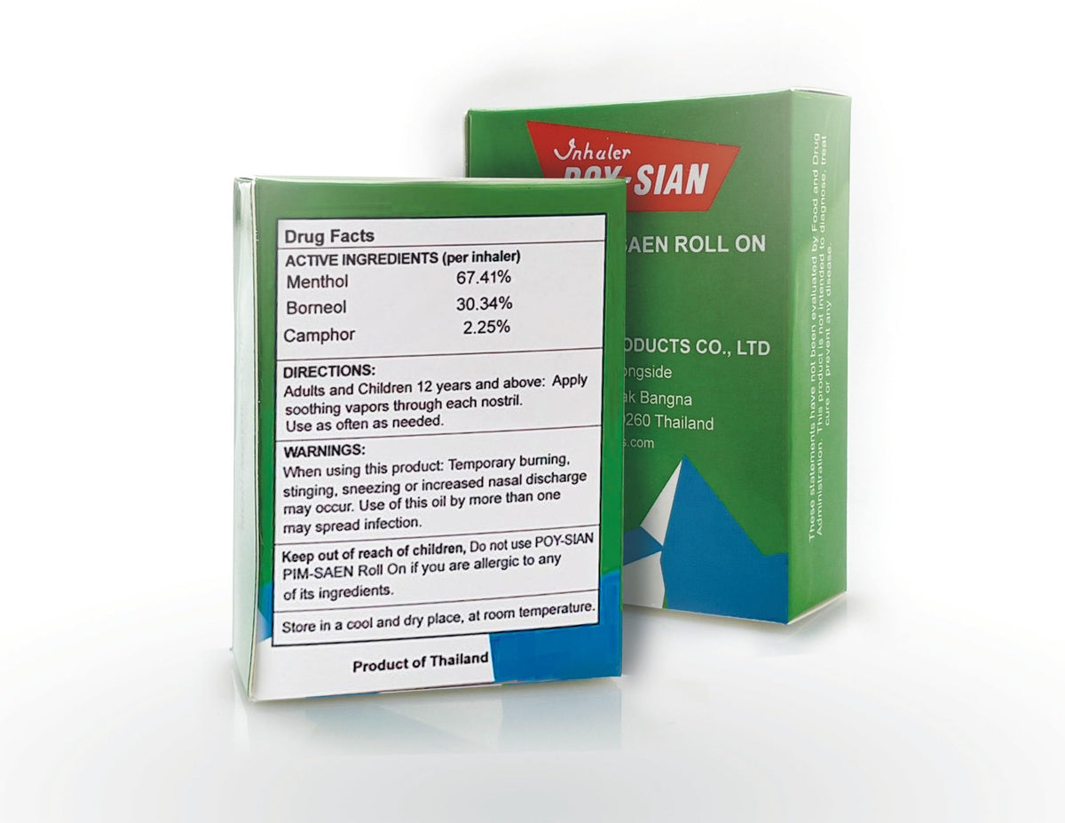 Close-up of POY-SIAN label showing brand heritage and ingredient cues for trust