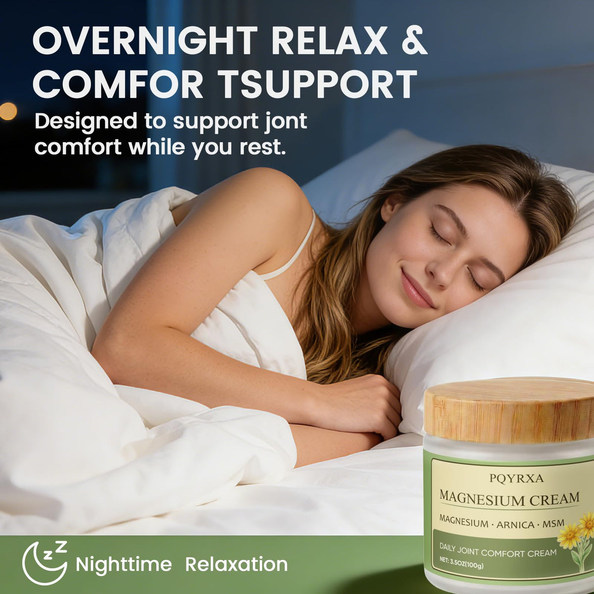 PQYRXA on a nightstand indicating bedtime routine readiness and moisturization