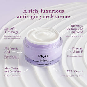 PRAI cream applied to neck in upward strokes showing improved skin feel