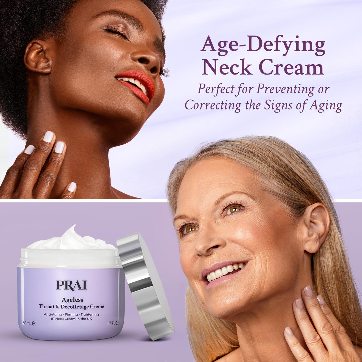 PRAI used on décolletage in lifestyle setting showing visible smoothing benefit