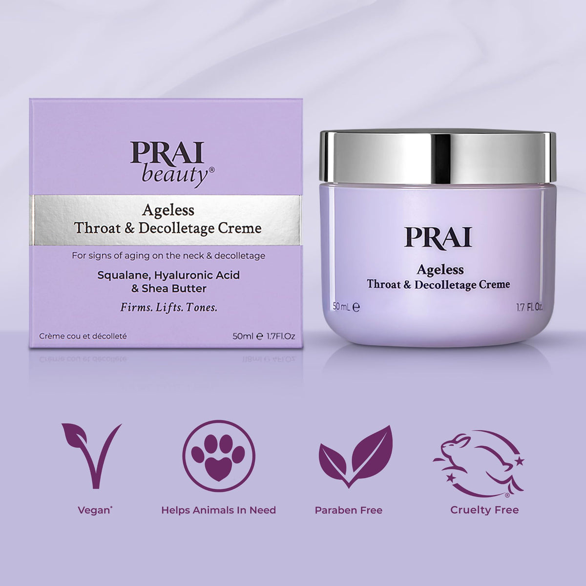 PRAI label close-up showing vegan and paraben-free claims for ethical benefit