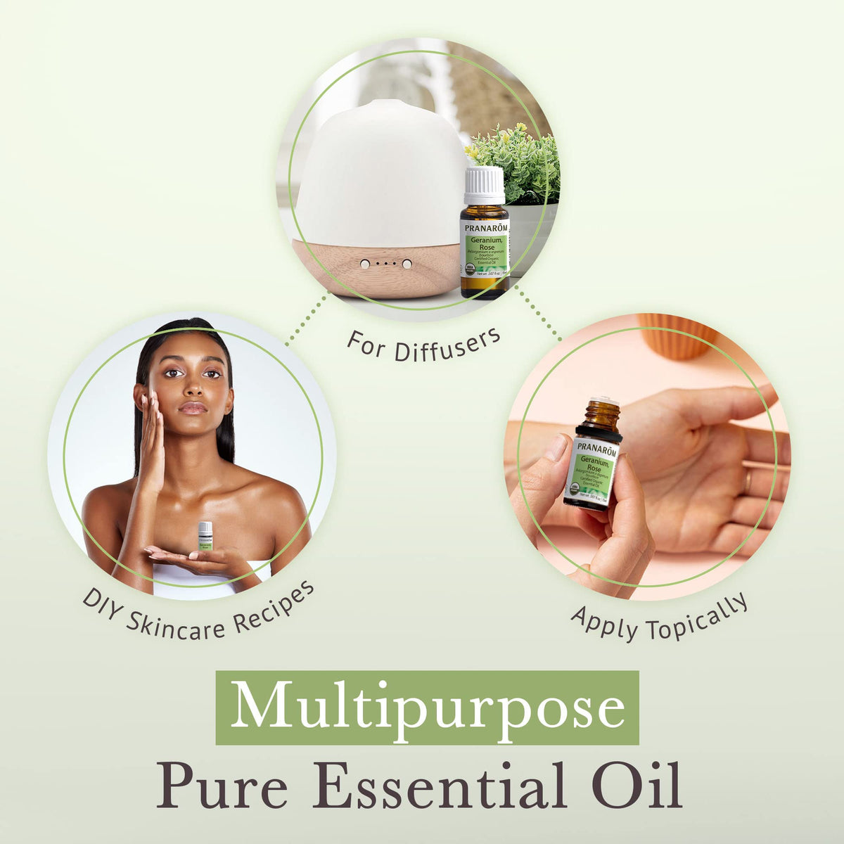 Pranarom rose geranium oil texture on glass close-up, highlights purity and clarity