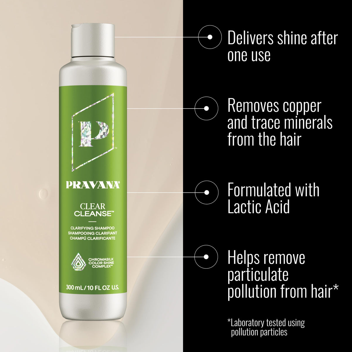 Pravana close-up of pump and label details highlighting product claims