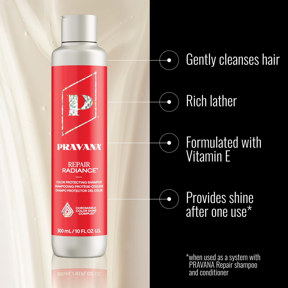 Pravana label close-up highlighting Chromasilk and Vitamin E benefits