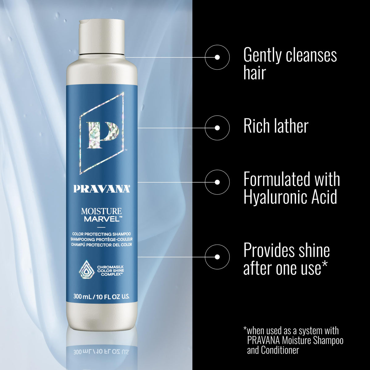 Pravana label close-up on pump highlighting ingredient list and benefits